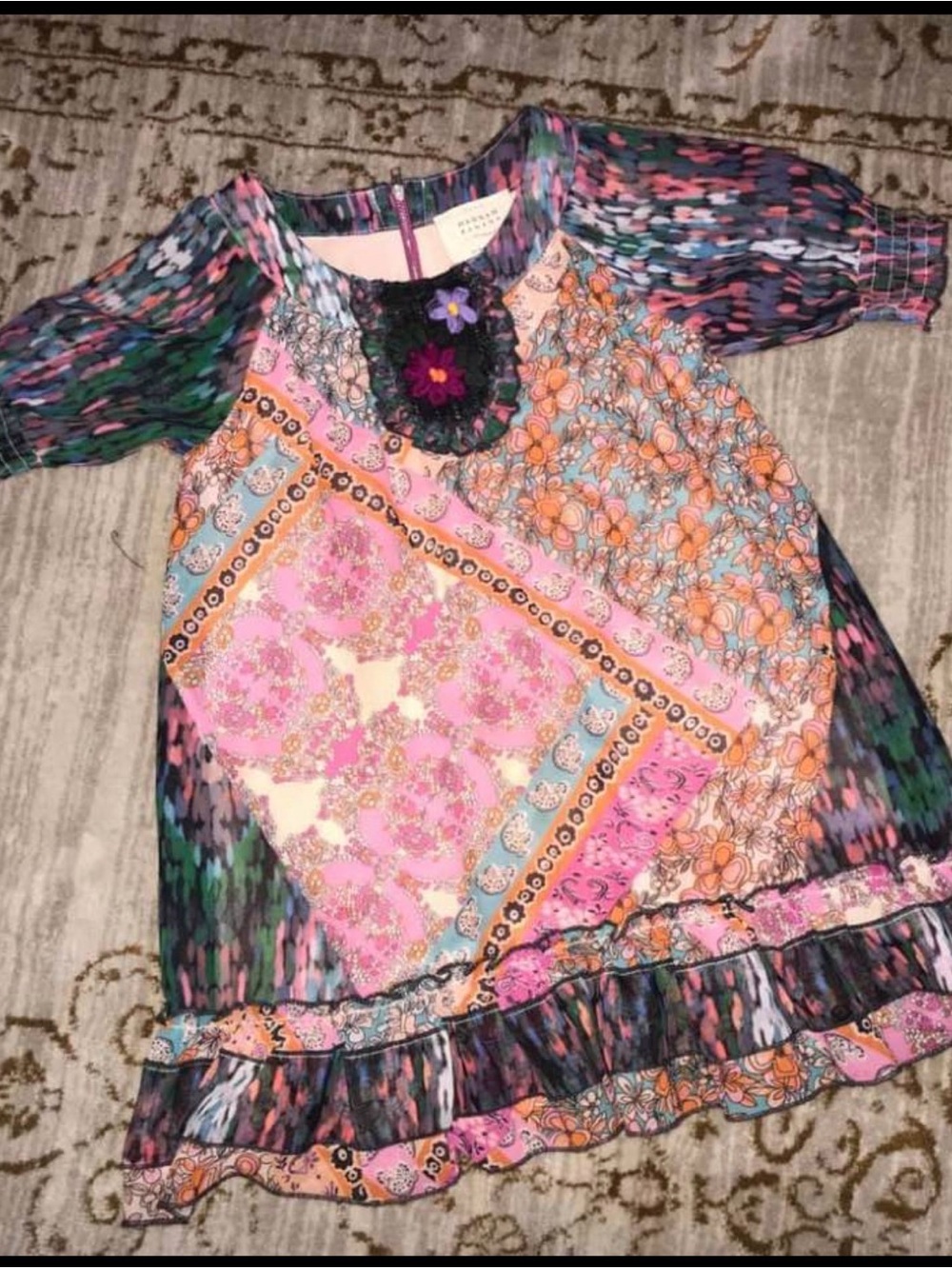 Hannah Banana Multicolor Floral Patchwork Tunic with Ruffle Hem
